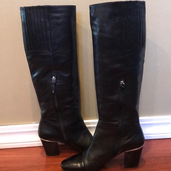 DKNY black leather boots with silver heel detail - Picture 4 of 6